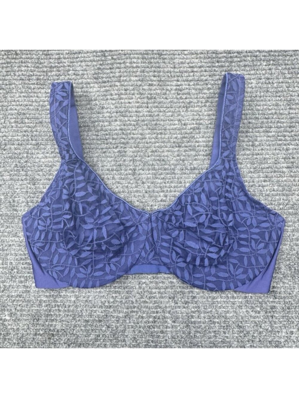 Olga Bra 40D Blue Semi Sheer Leaves Underwire Minimizer Lace Comfort Strap 35519